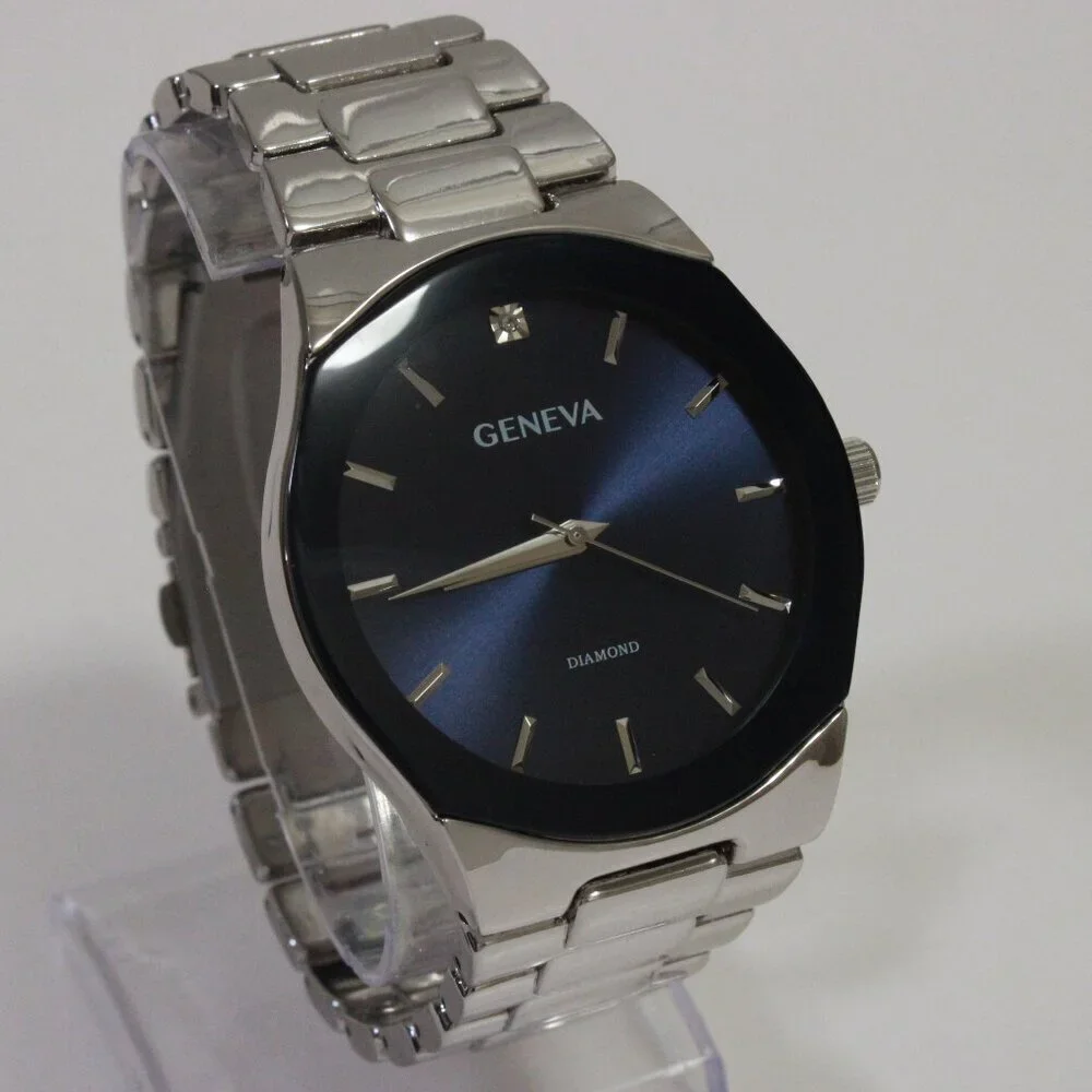 Geneva Men's Casual Quartz Watch Diamond At 12 Integrated Bracelet 42mm